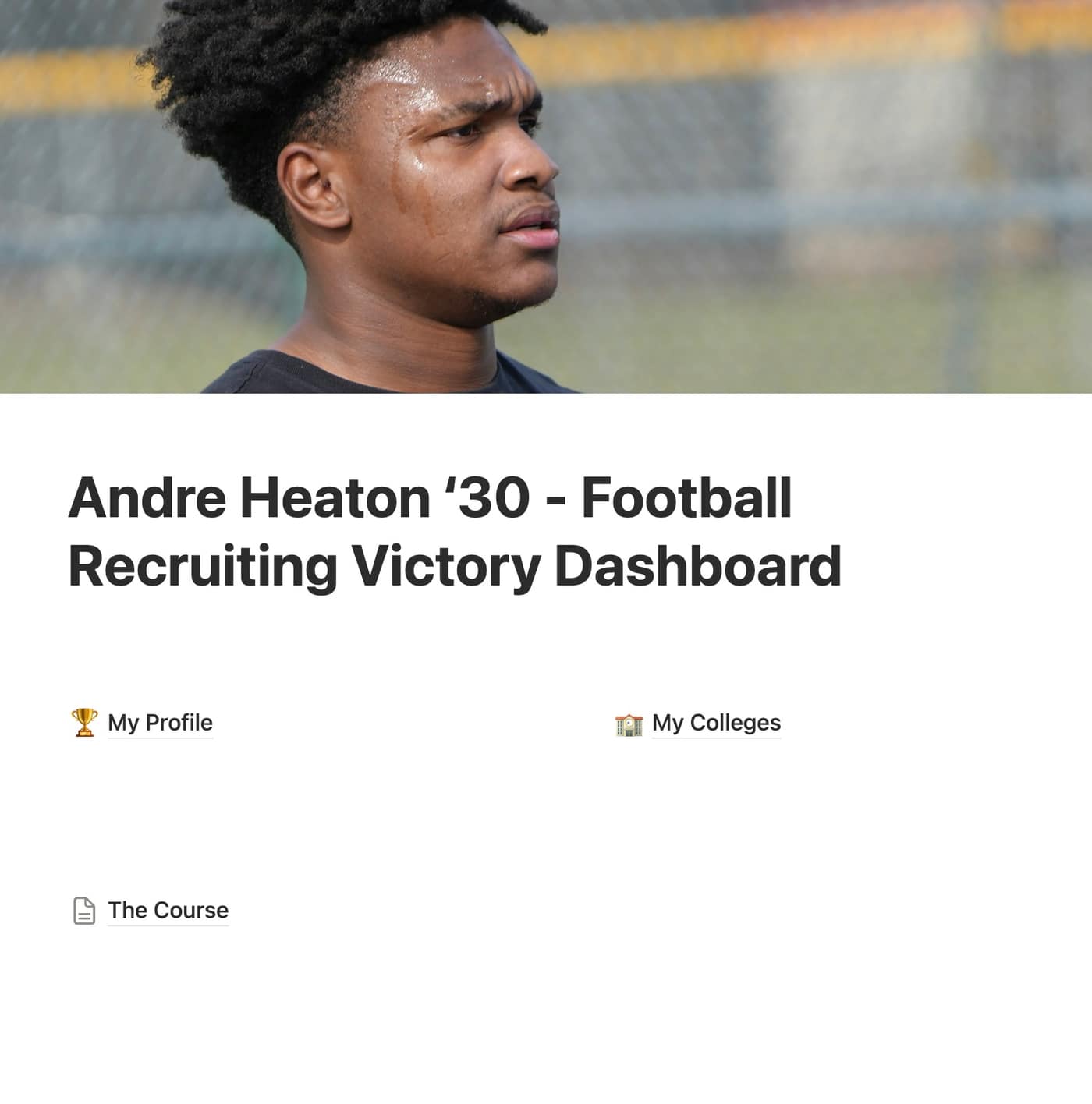 Andre's Recruiting Victory dashboard — Football