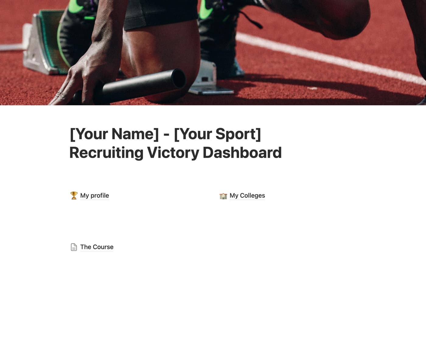 A Recruiting Victory dashboard, ready for your name and sport