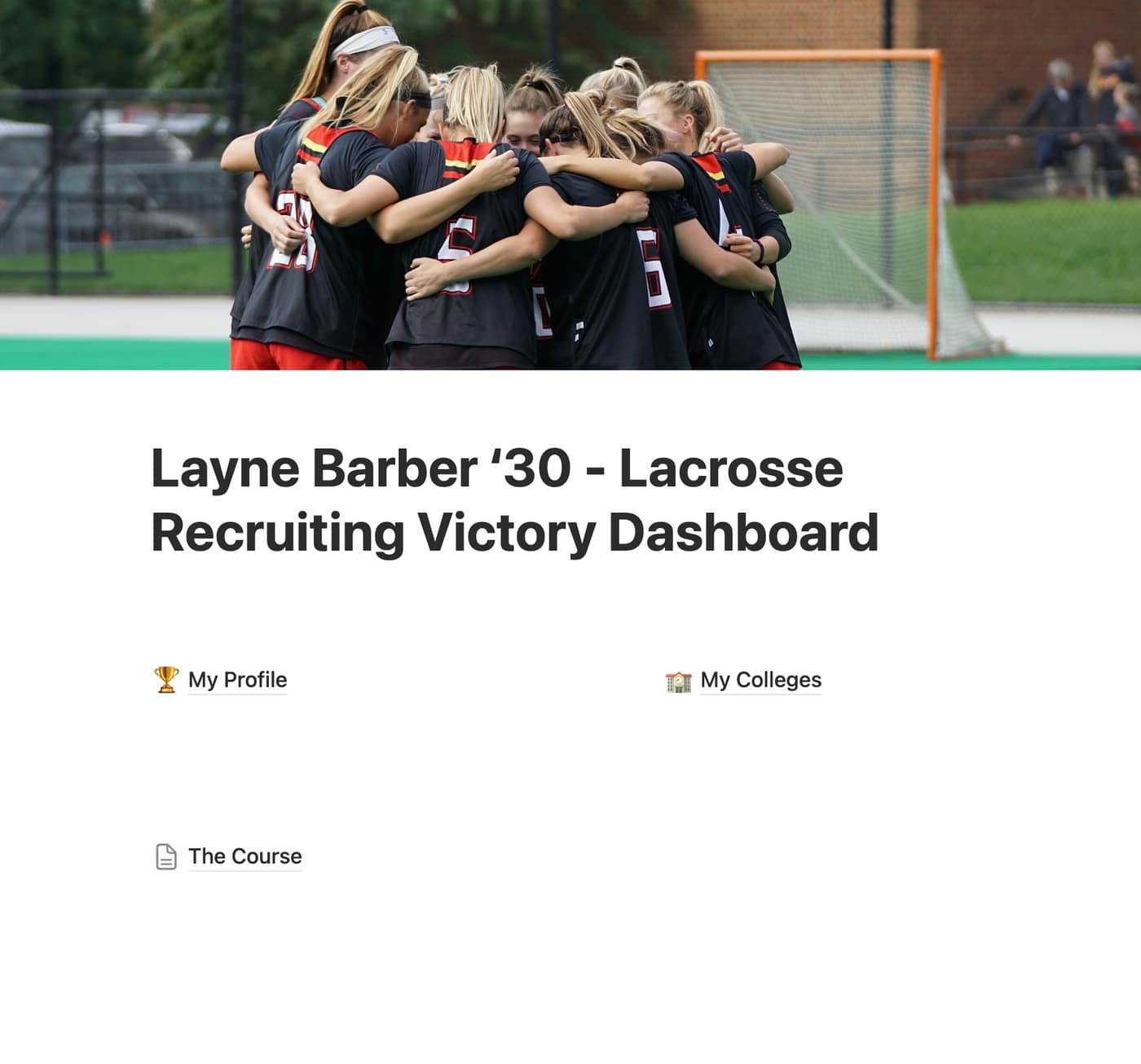 Layne's Recruiting Victory dashboard — Lacrosse